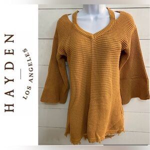 Hayden Los Angeles Women’s Small Cotton Oversized Cut Out Cold‎ Shoulder Sweater